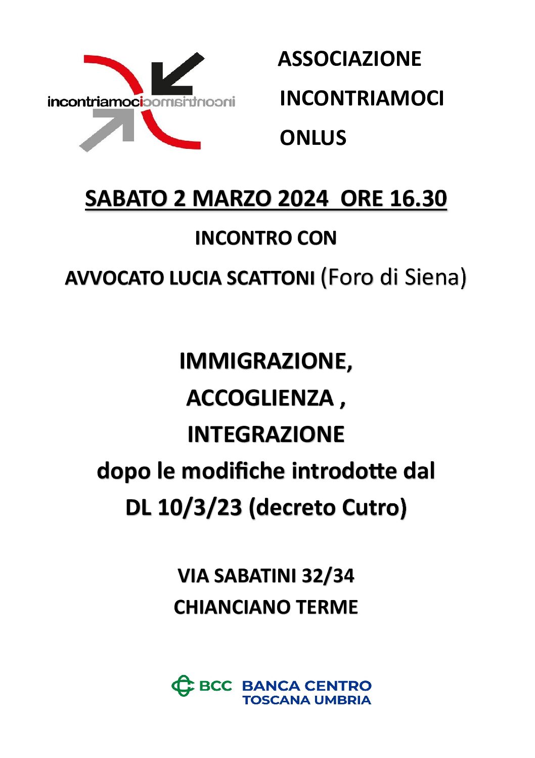 Incontro con l’avvocato Lucia Scattoni: Immigrazione, Accoglienza, Integrazione